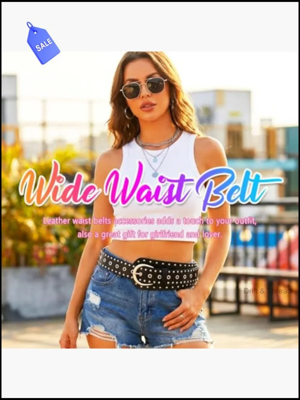 Wide Leather Belt Chunky Studded Punk Waist Belt for Women